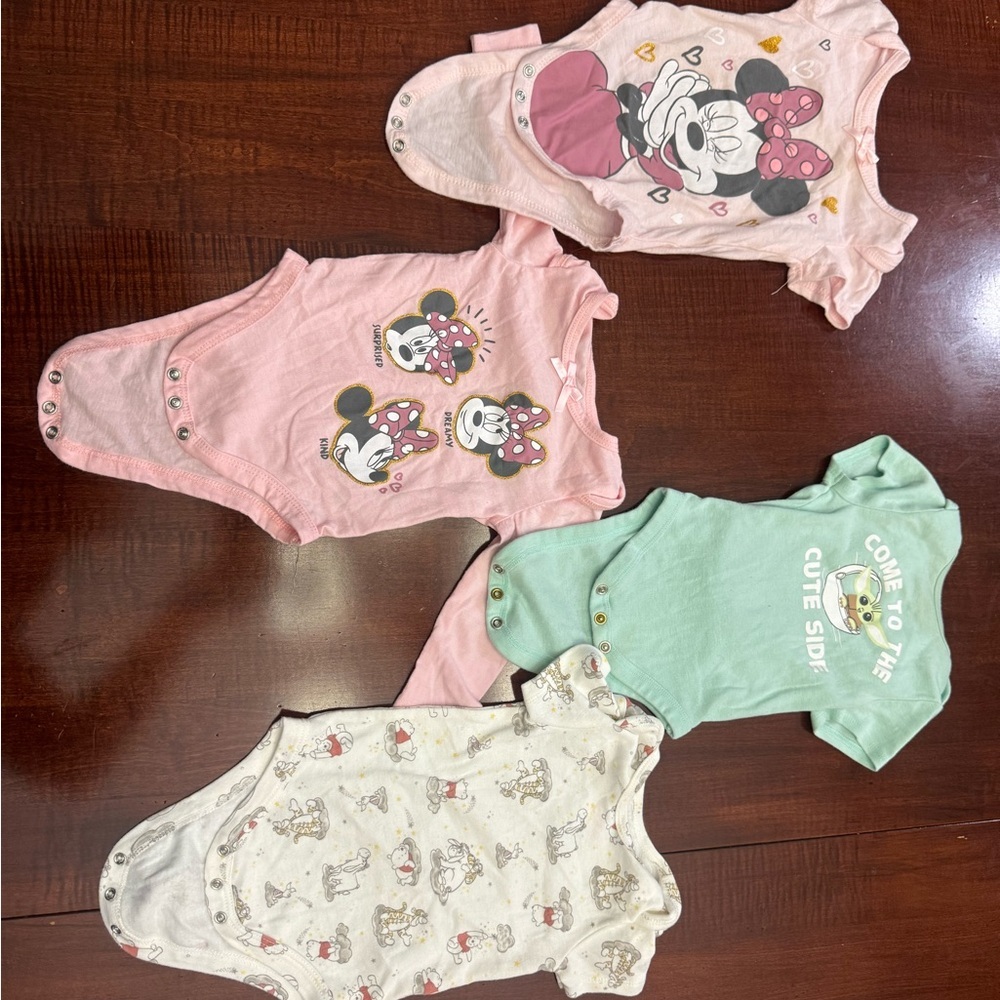 Disney Minnie Mouse Baby Bodysuit Collection - Pink, Green, Cream